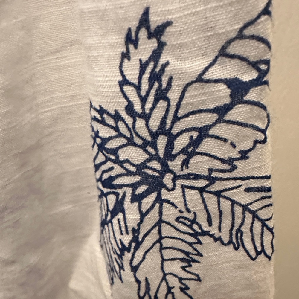 Blue Island White Button-Down with Navy Palm Design 100% Cotton Lightweight Lrg - Picture 6 of 7